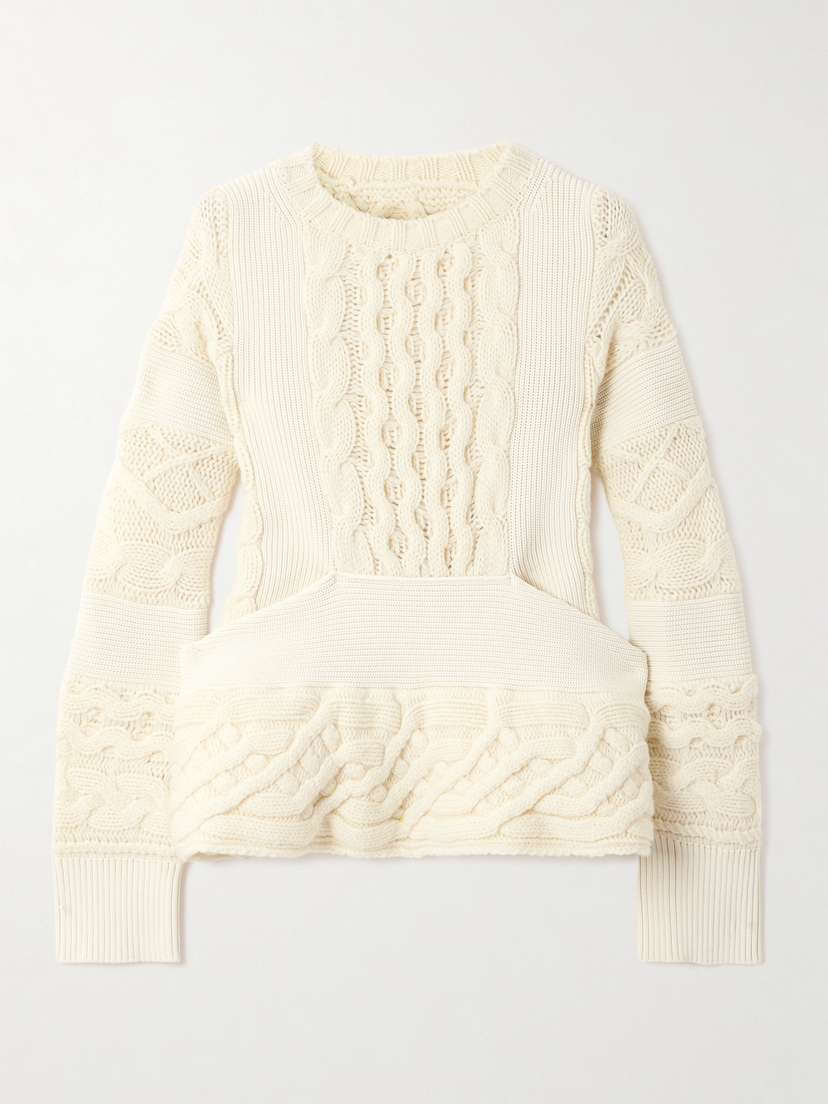Sacai Paneled Cable-knit Wool Sweater