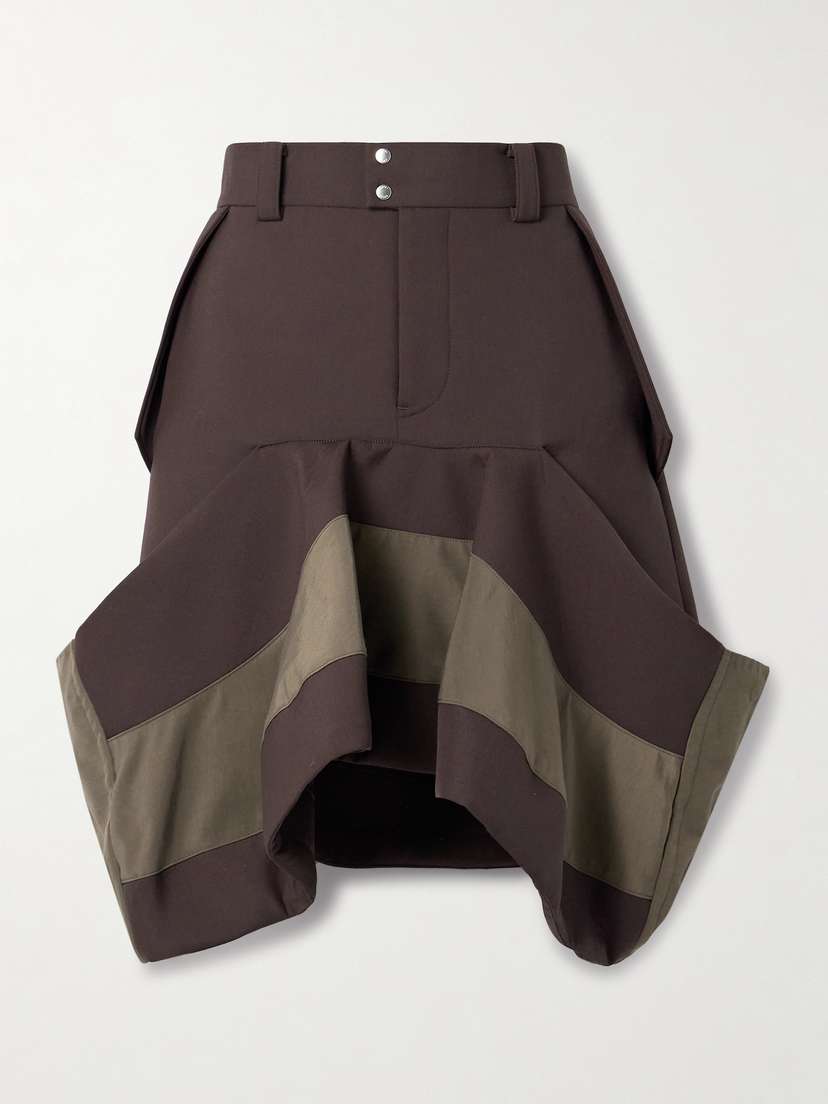 Sacai Draped Paneled Scuba And Grosgrain Skirt