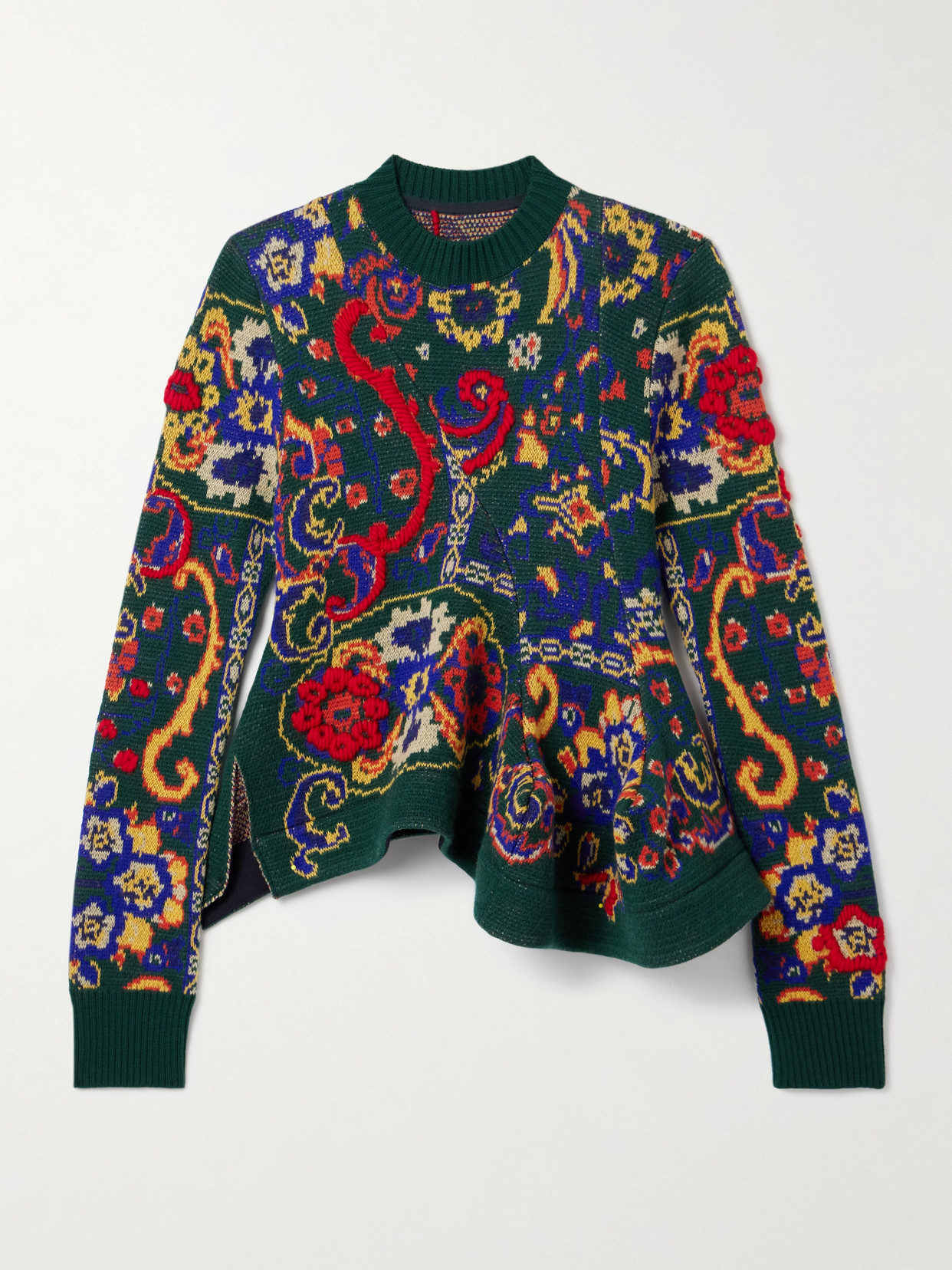 Sacai Draped Embroidered Jacquard-knit Wool Sweater