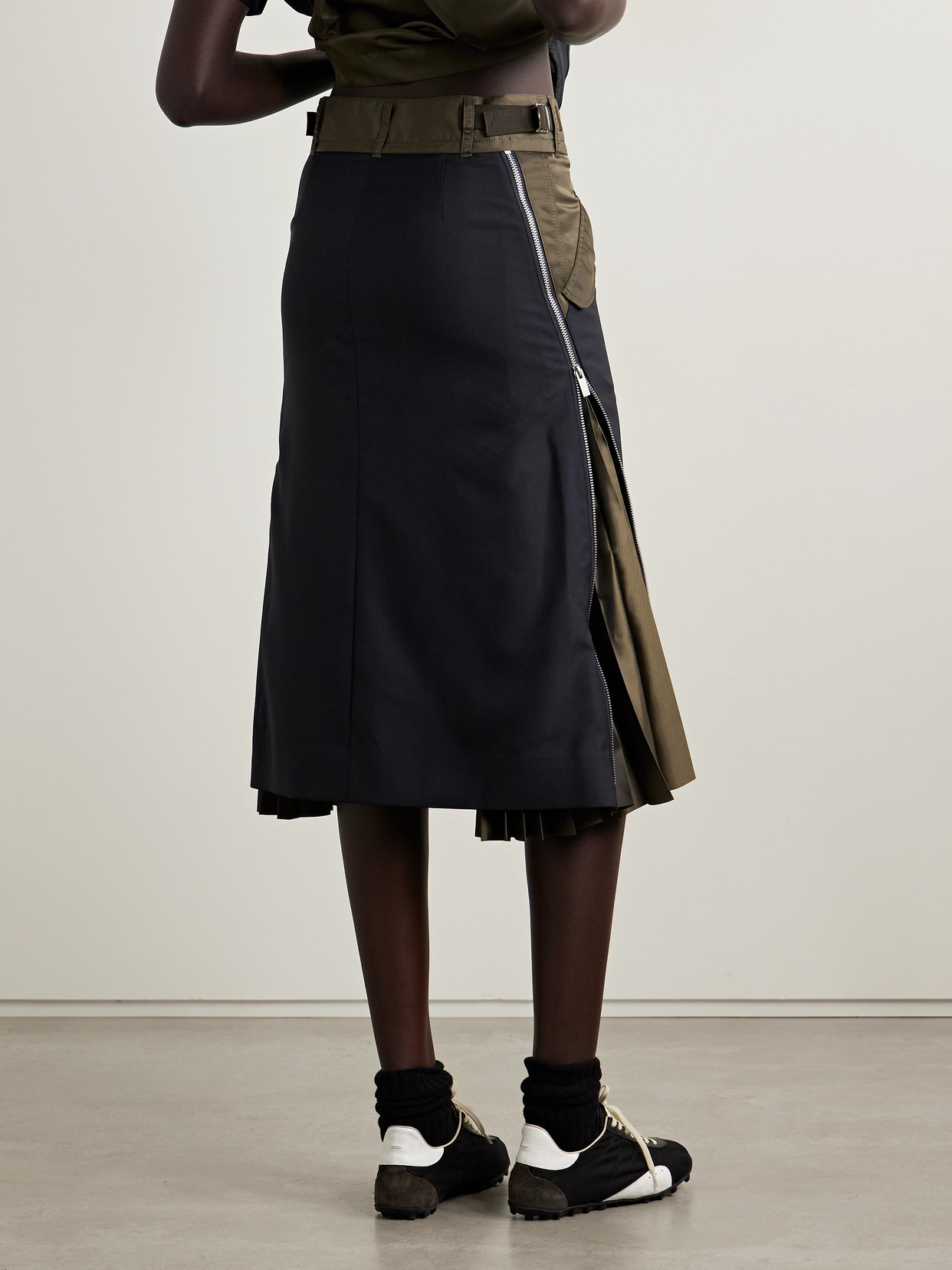 Sacai Wool And Nylon Midi Skirt In Blue