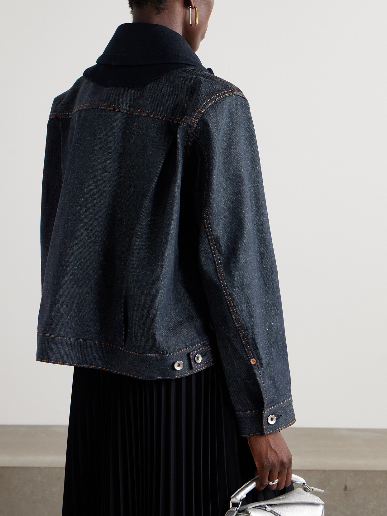 Sacai Double-breasted Wool-trimmed Denim Jacket In Blue