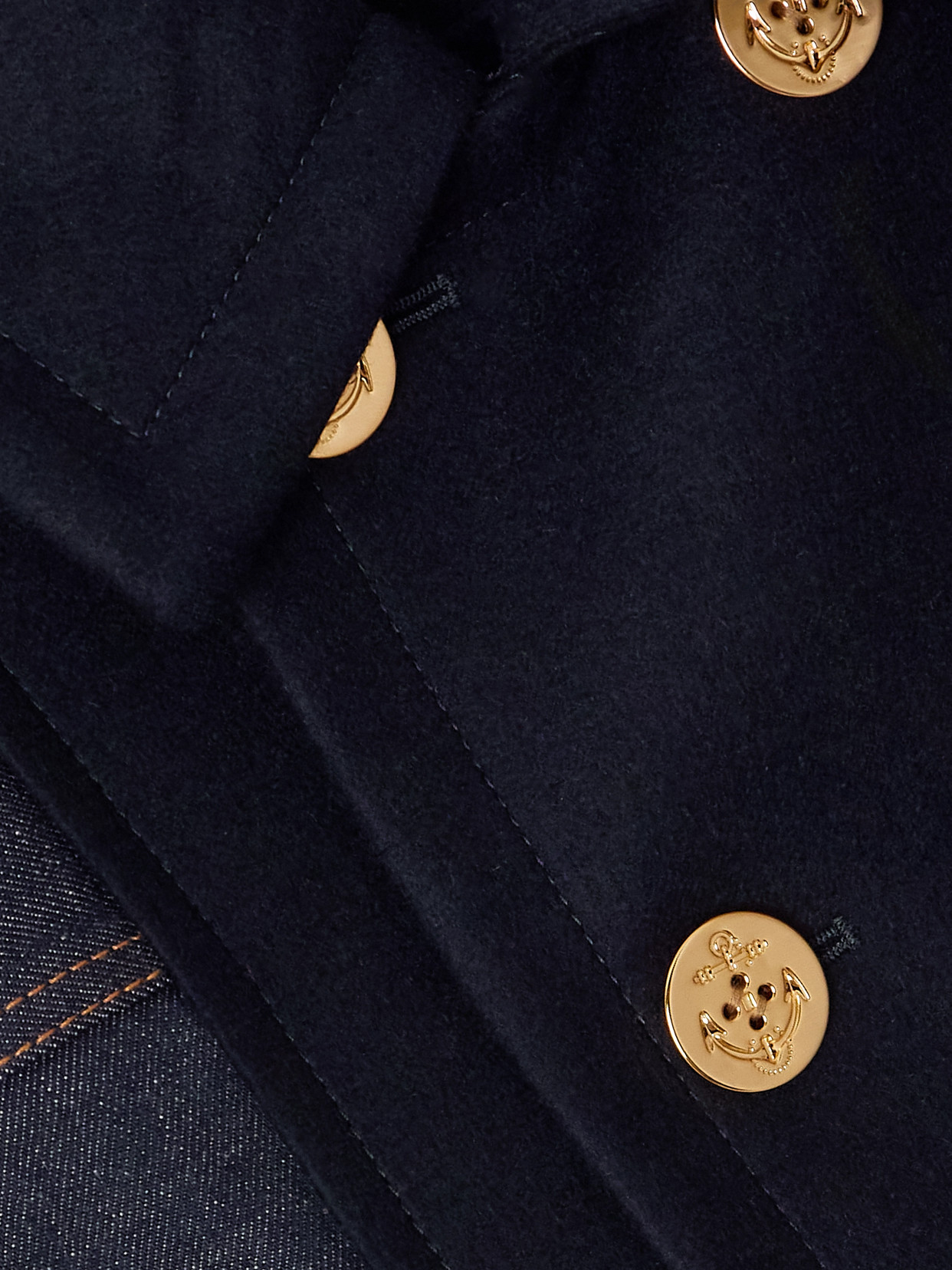 Sacai Double-breasted Wool-trimmed Denim Jacket In Blue