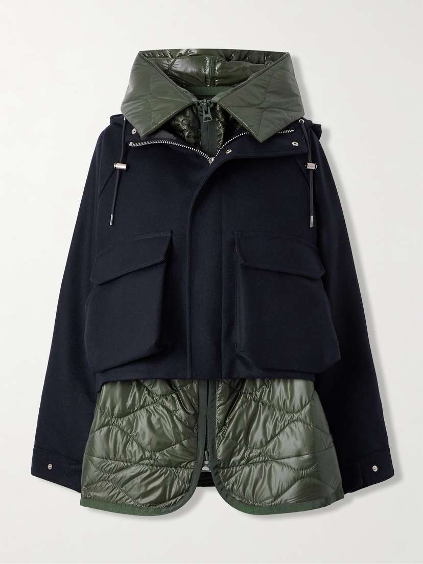 Sacai Hooded Wool And Quilted Shell Jacket