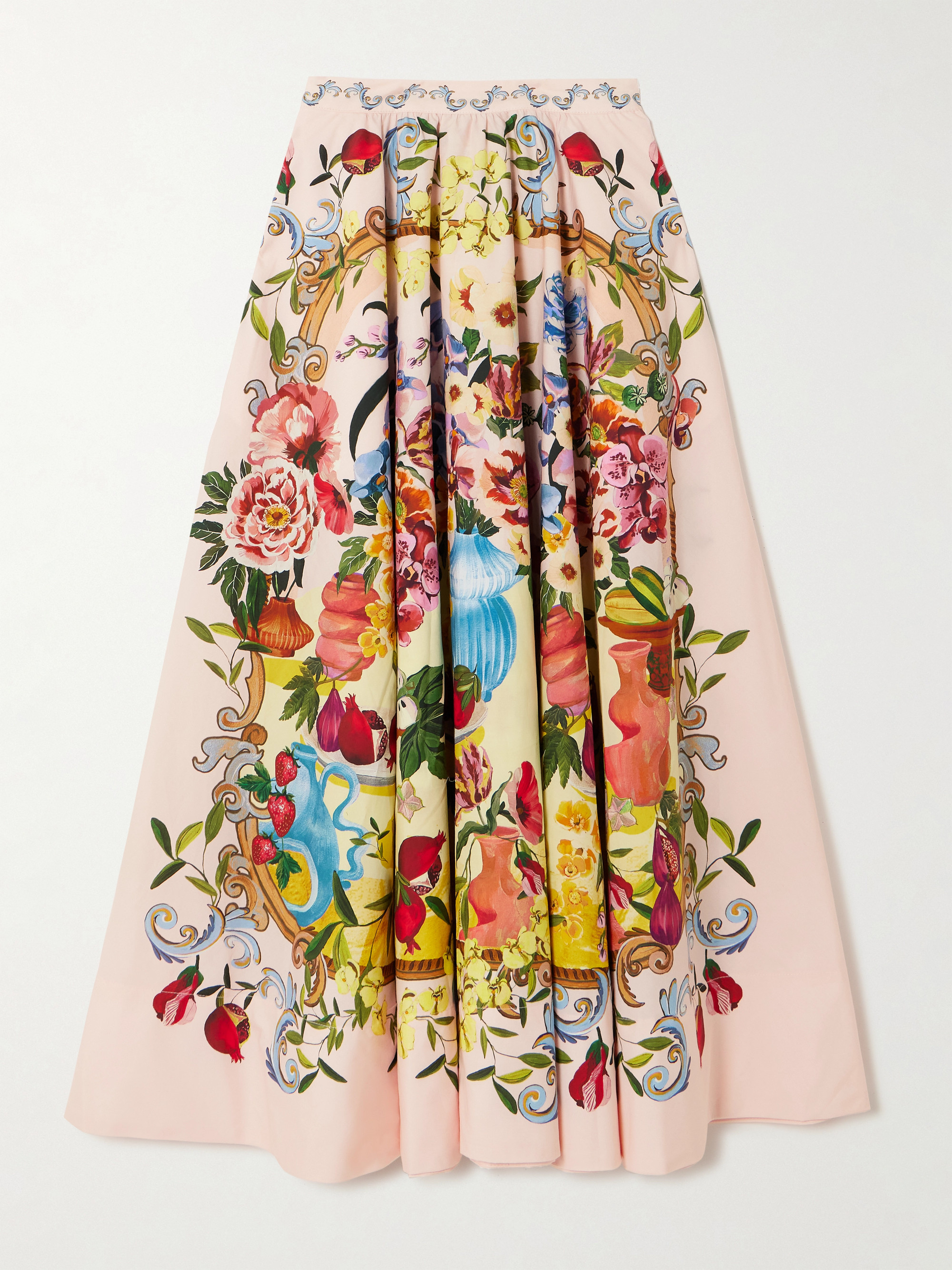 FARM Rio Garden Terrace pleated printed cotton-poplin midi skirt thumbnail