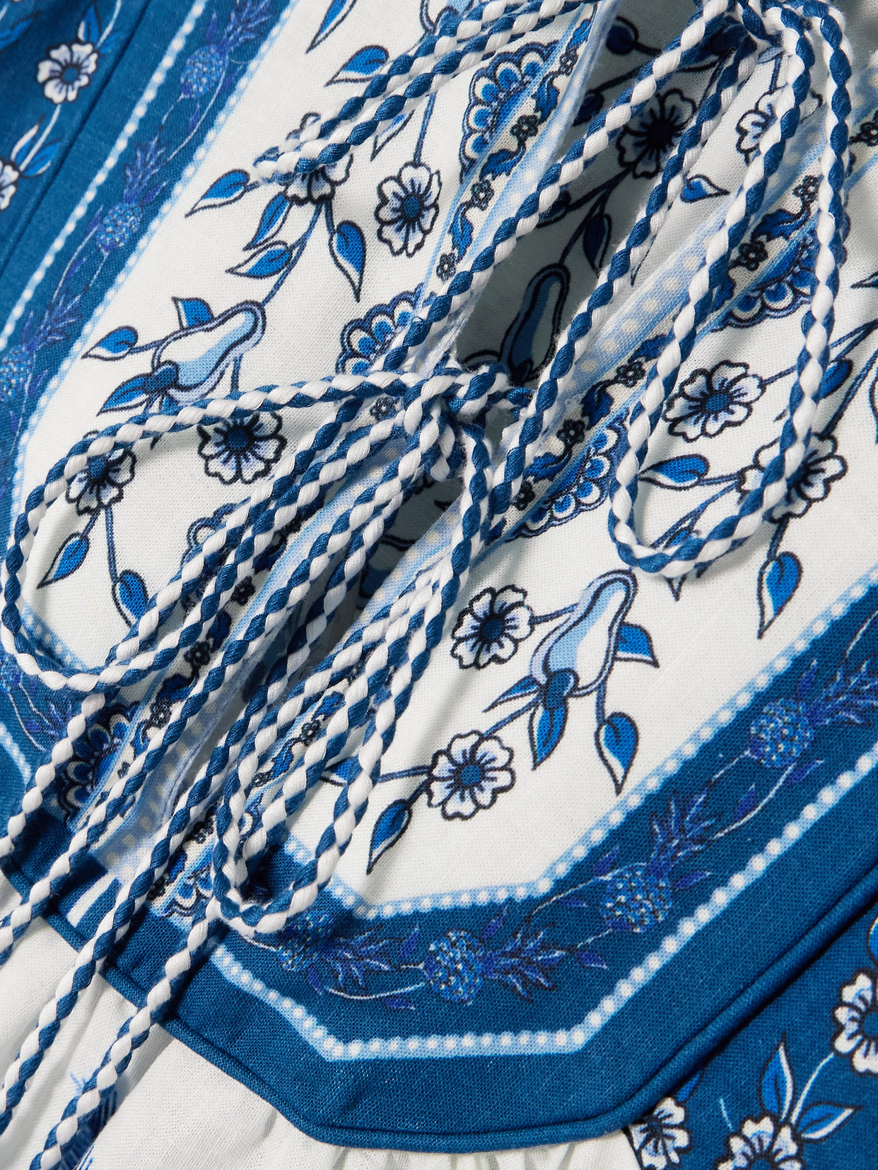 Farm Rio Palm Tree Print Linen Blend Tie Front Dress In Blue