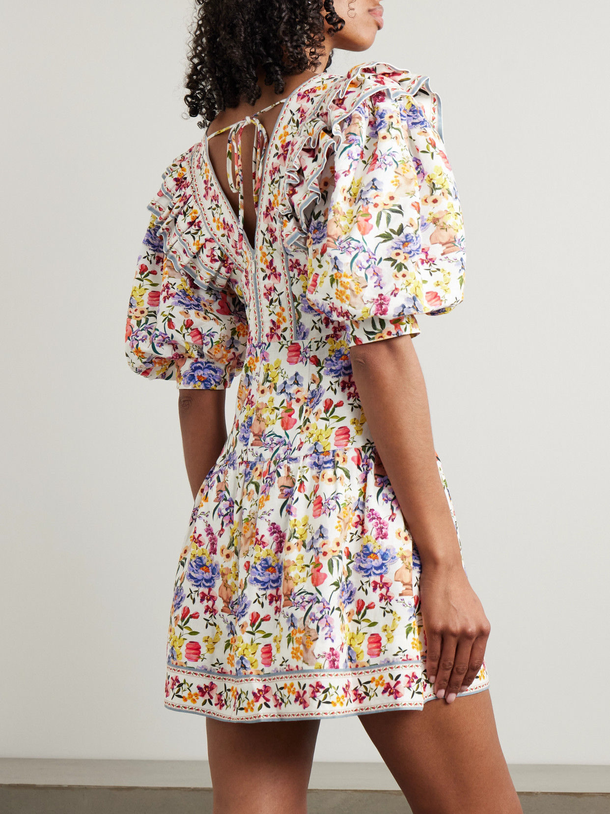 Farm Rio Greek Garden Linen Blend Short-sleeve V-neck Mini Dress In White