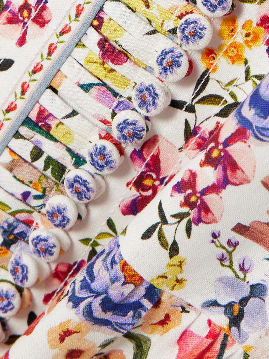 greek garden ruffled floral-print linen and lenzing™ ecovero™-blend mini dress