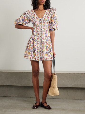 FARM Rio Greek Garden ruffled floral-print linen and LENZING™ ECOVERO™-blend mini dress