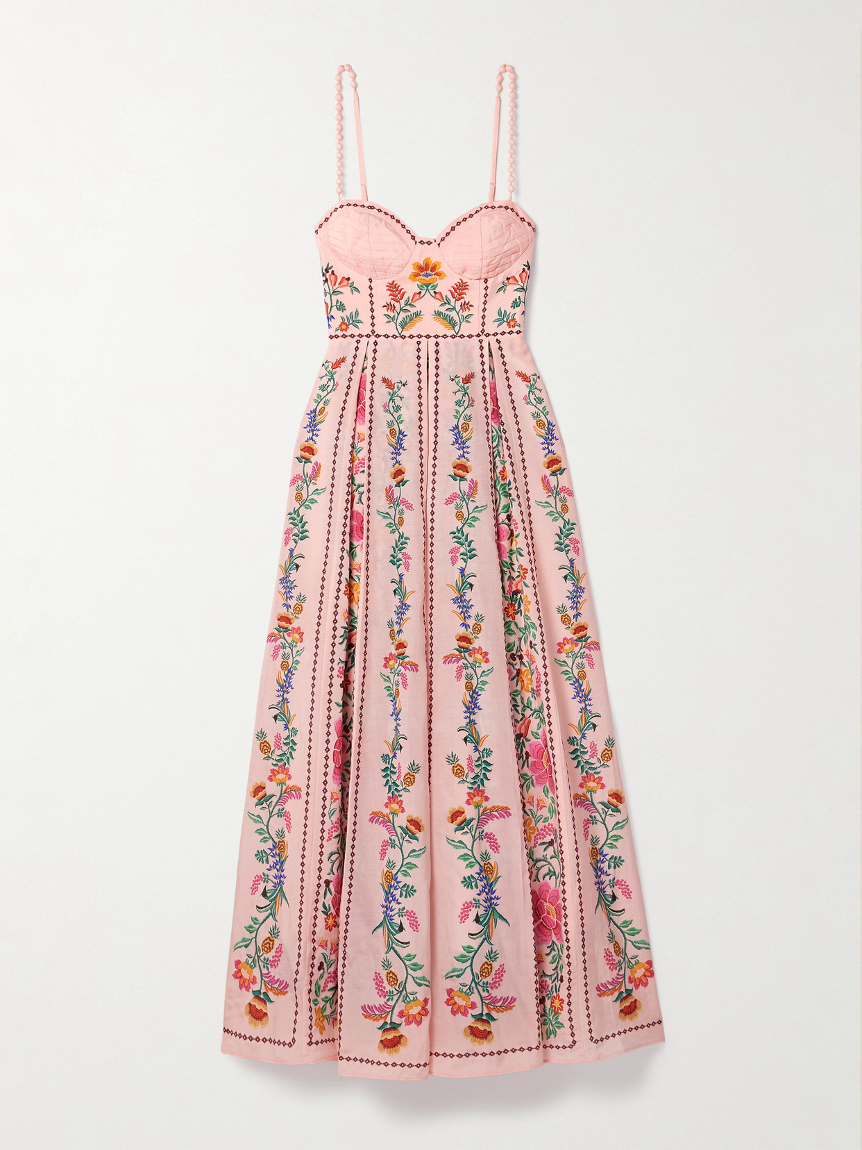 farm rio embellished floral print cotton voile maxi dress Farm Rio Embellished Pleated Floral-print Cotton-blend Voile Maxi Dress