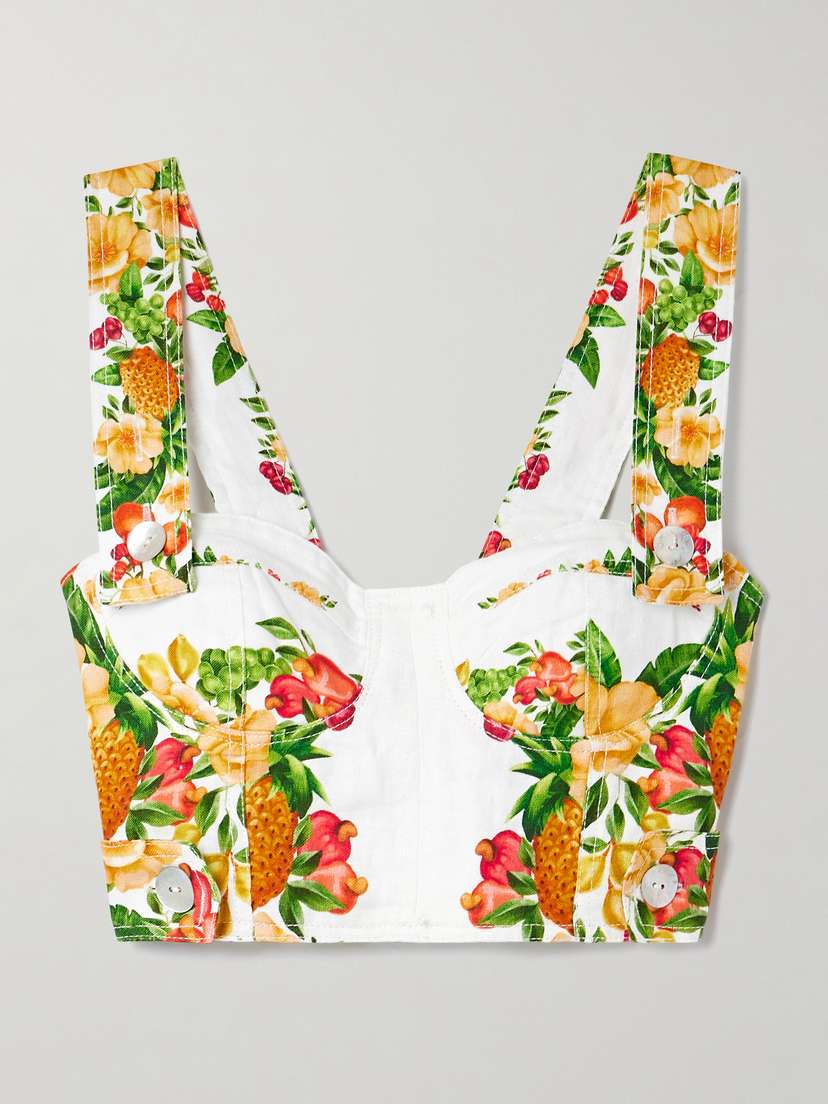 Farm Rio Cropped Printed Linen Top