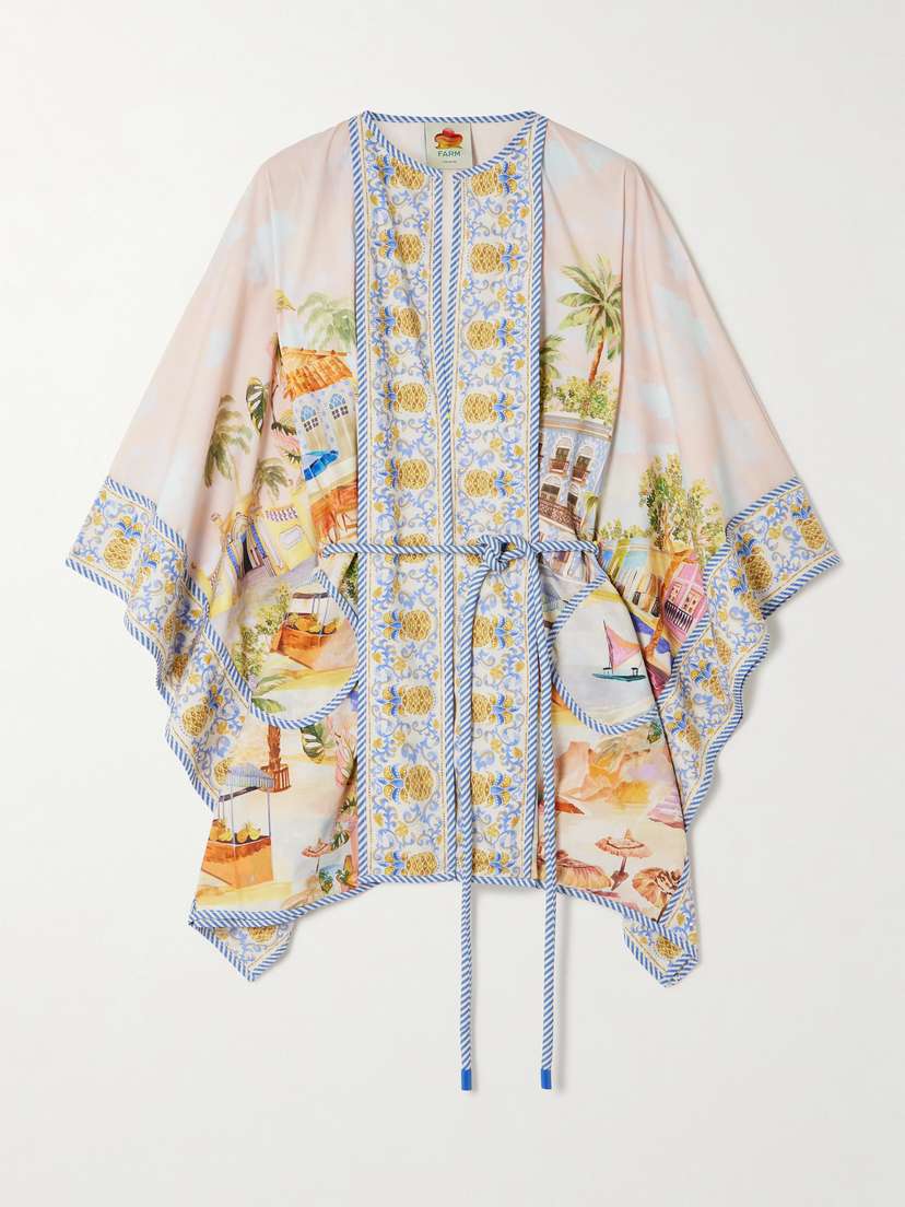 Farm Rio Aracati Belted Printed Organic Cotton-poplin Tunic