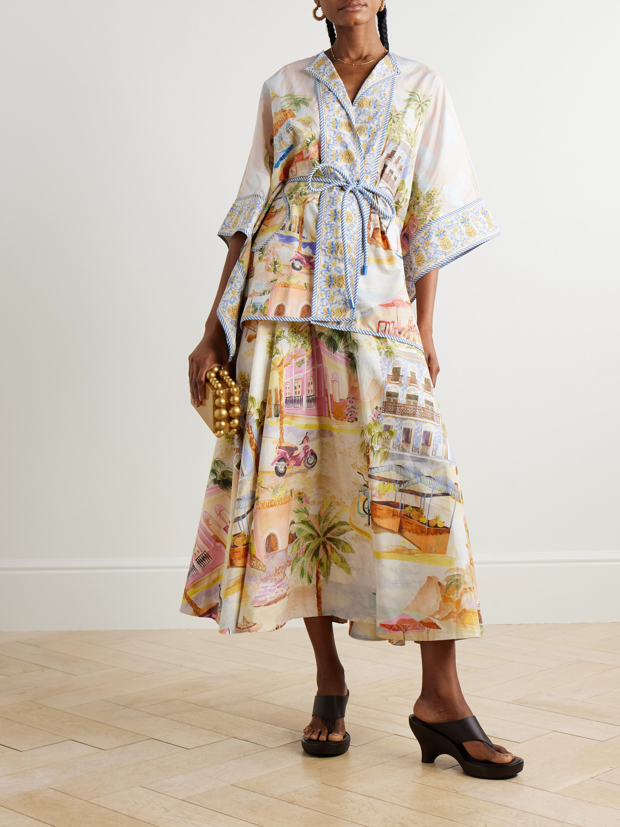 Shop Farm Rio Aracati Belted Printed Organic Cotton-poplin Tunic