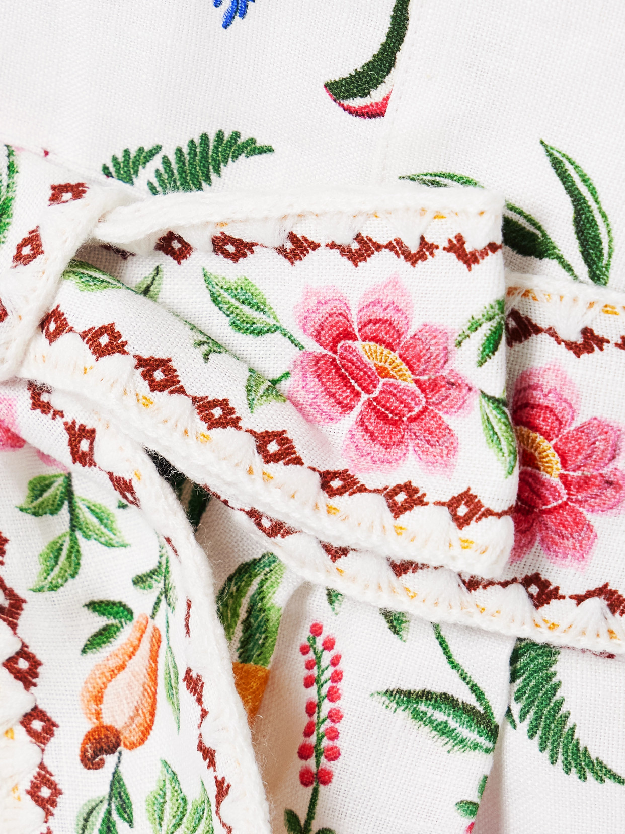 Farm Rio Belted Floral-print Linen Playsuit In White