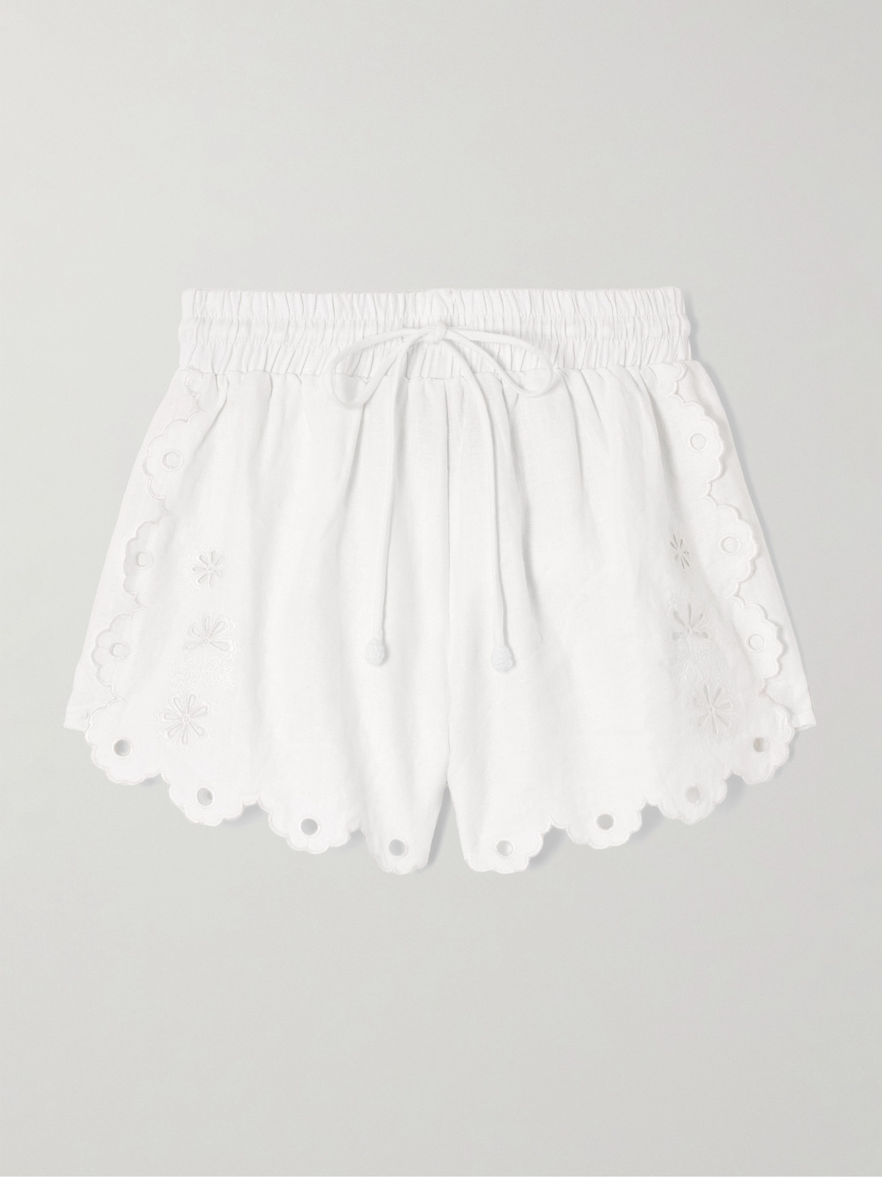Farm Rio Flowers Richelieu Scalloped Broderie Anglaise Linen Shorts