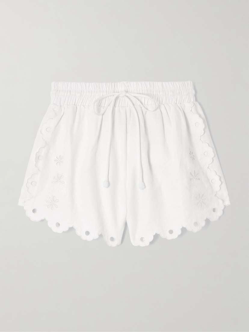 Farm Rio Flowers Richelieu Scalloped Broderie Anglaise Linen Shorts