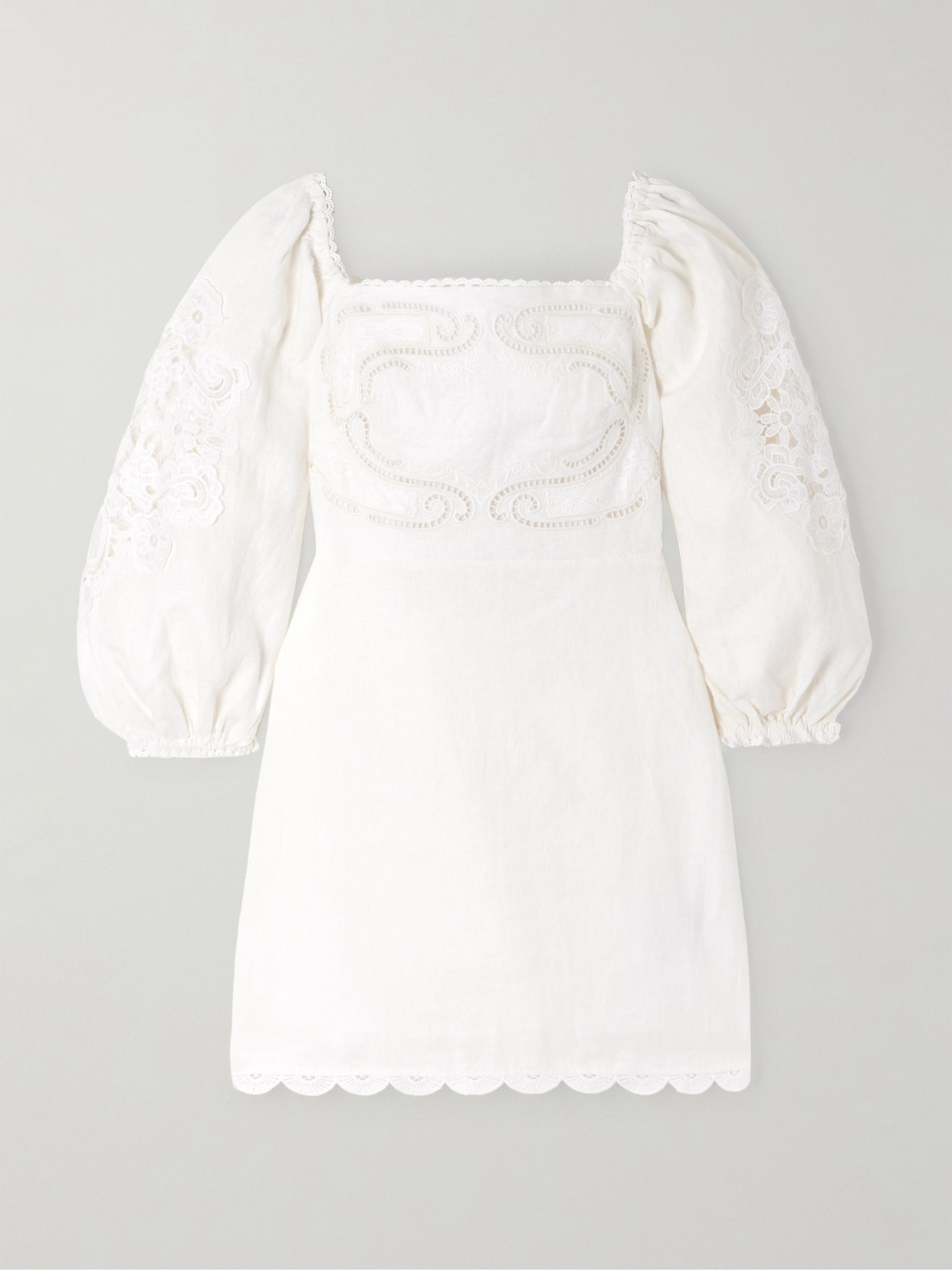 Farm Rio Scalloped Broderie Anglaise-trimmed Linen Mini Dress