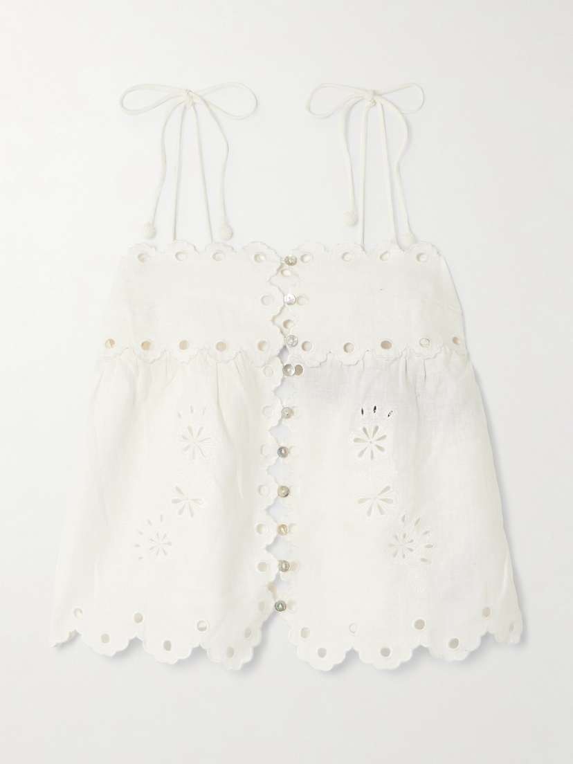 Farm Rio Scalloped Broderie Anglaise Linen Camisole