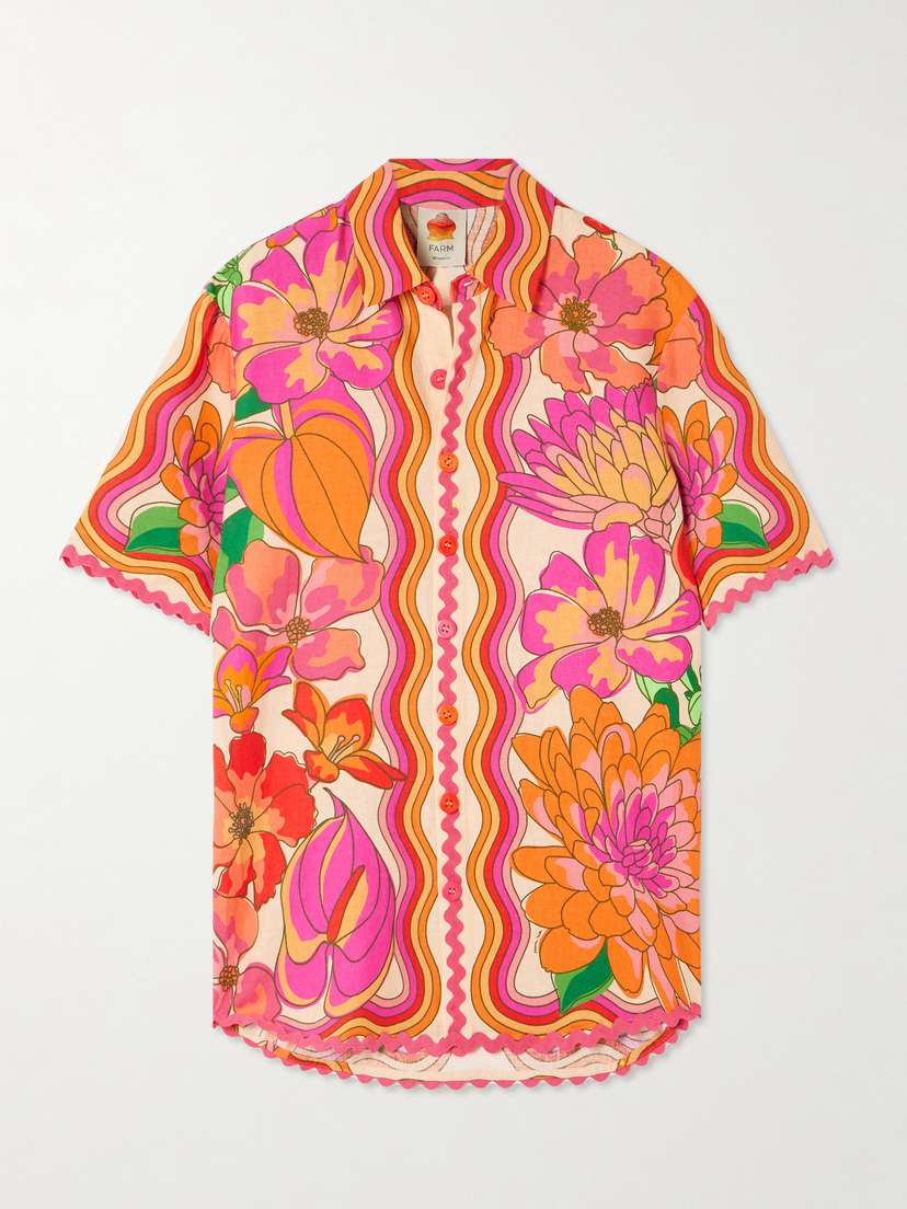 Farm Rio Spring Affair Floral-print Linen-blend Shirt