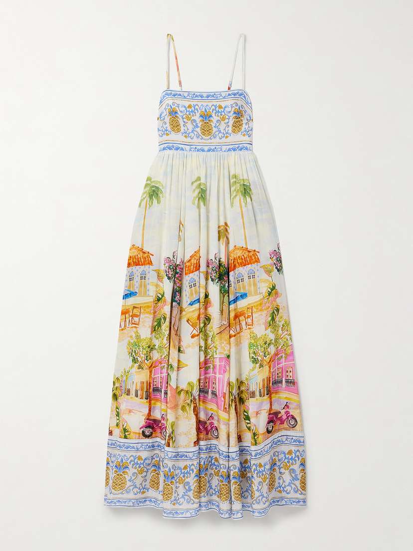 Farm Rio Aracati Gathered Printed Cotton And Lenzing™ Ecovero™-blend Voile Maxi Dress