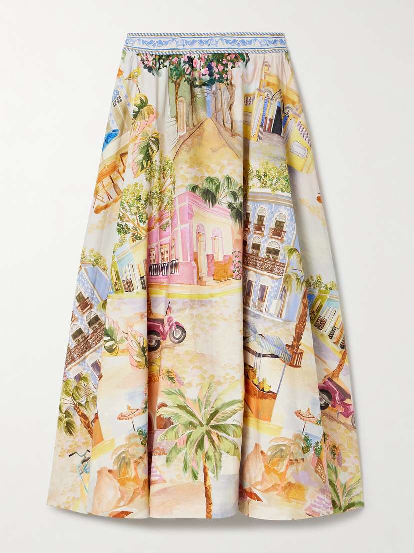 Farm Rio Printed Organic Cotton-poplin Midi Skirt