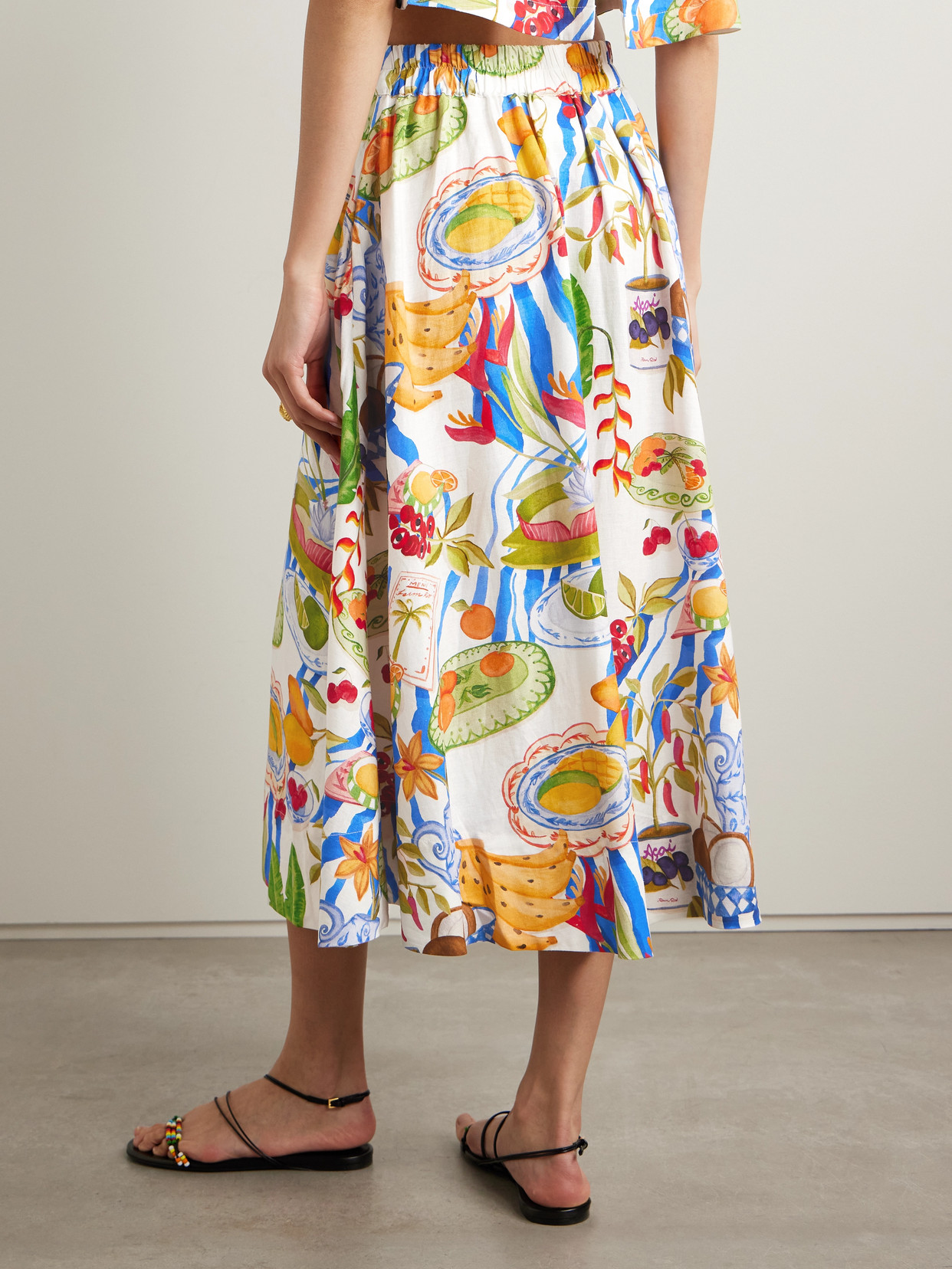 Farm Rio Printed Linen-blend Midi Skirt