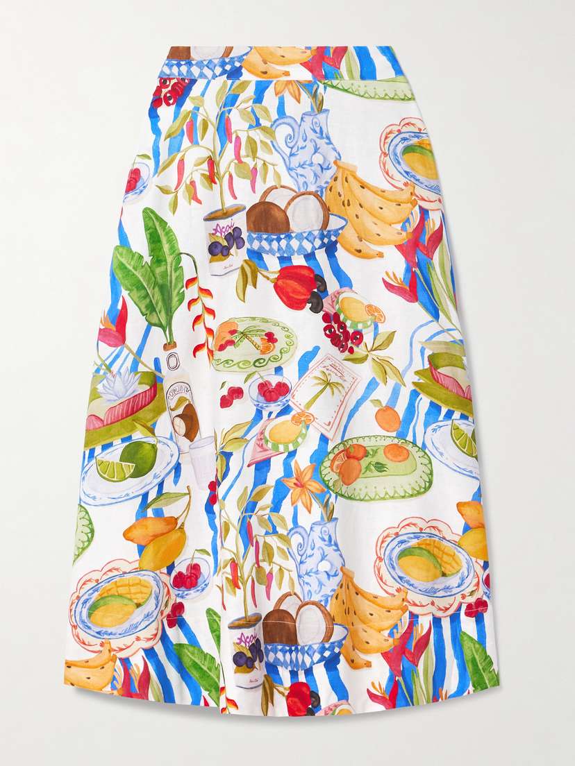 Farm Rio Printed Linen-blend Midi Skirt