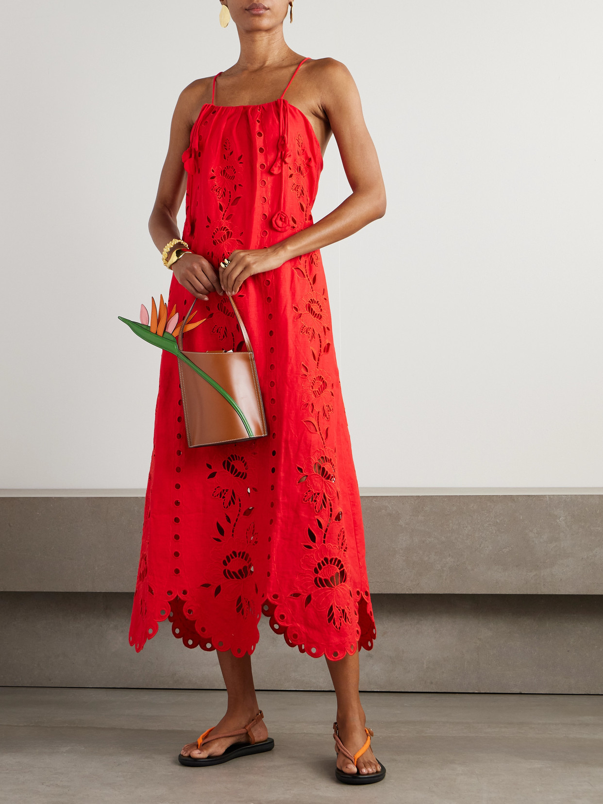 Shop Farm Rio Embellished Broderie Anglaise Linen-blend Midi Dress