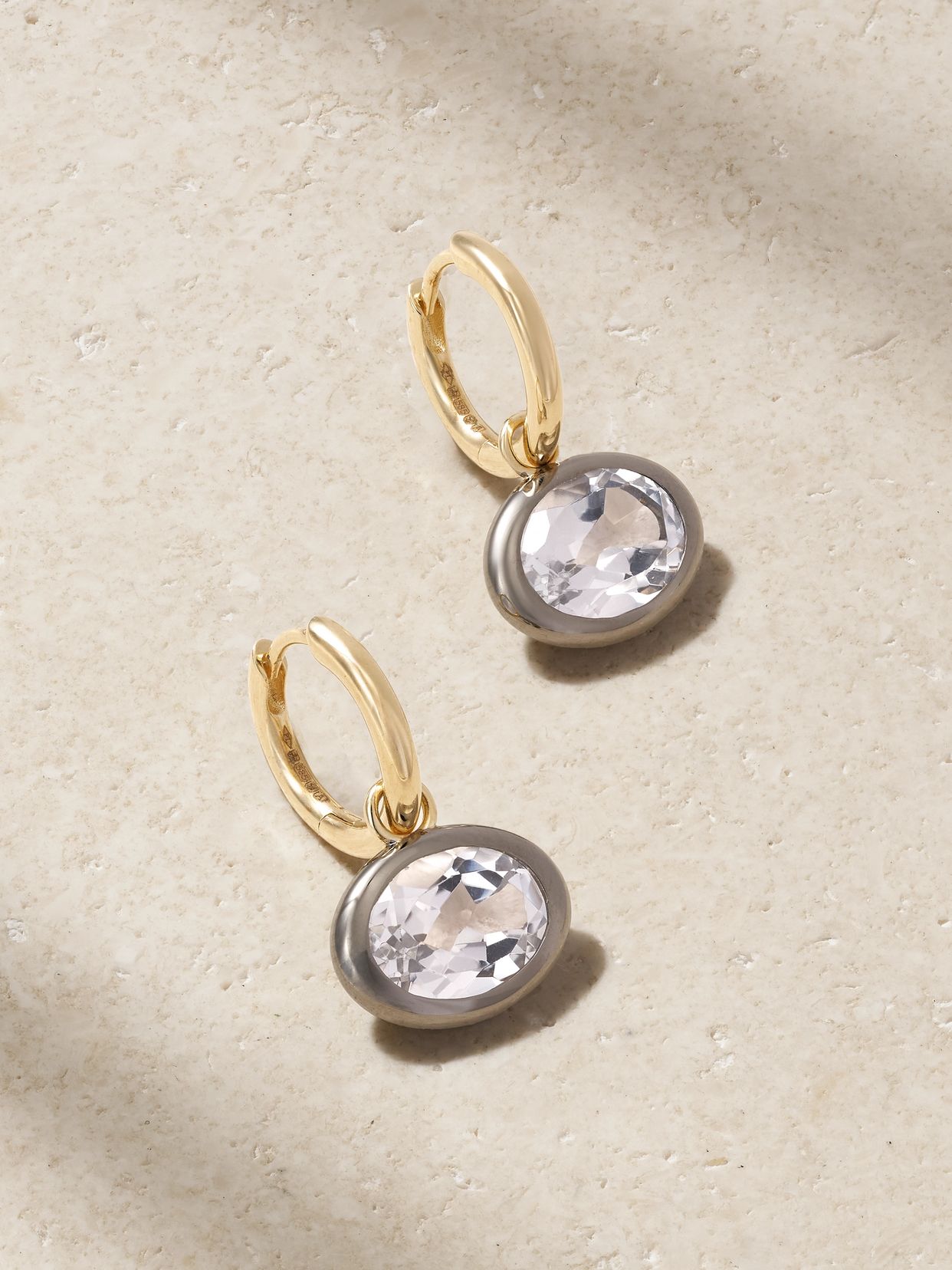 XL Orbit 14-karat recycled gold, rhodium and topaz hoop earrings