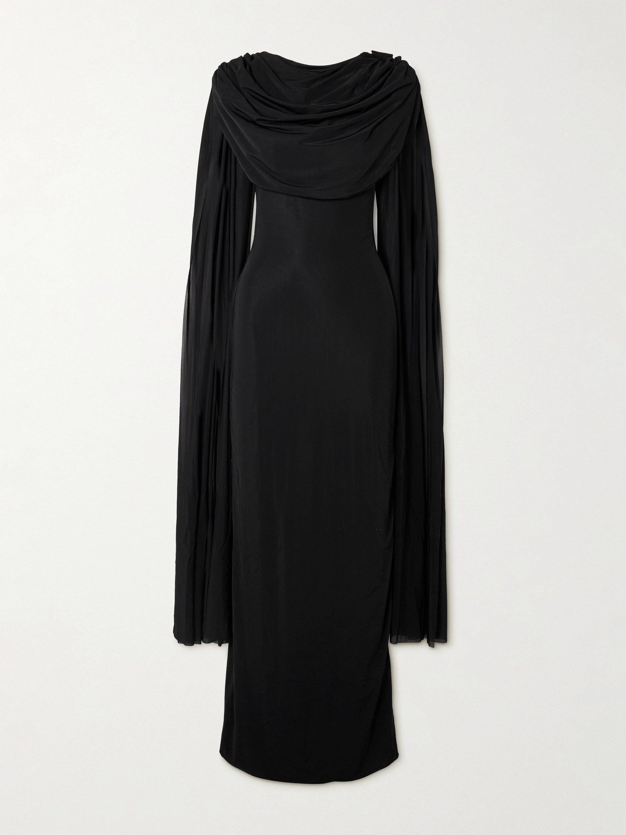 Maygel Coronel Batista Draped Cape-effect Stretch-jersey Maxi Dress In Black