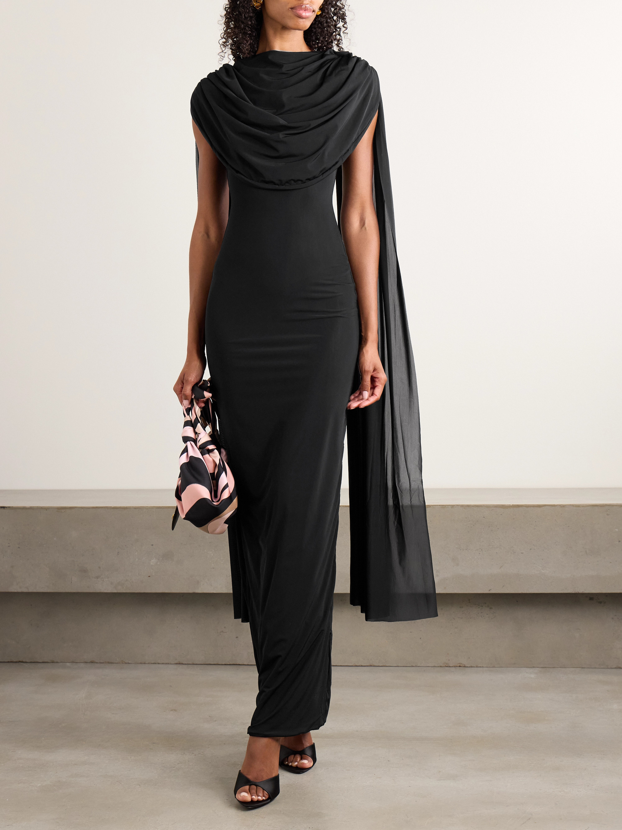 Maygel Coronel - Batista draped cape-effect stretch-jersey maxi dress |  Plush