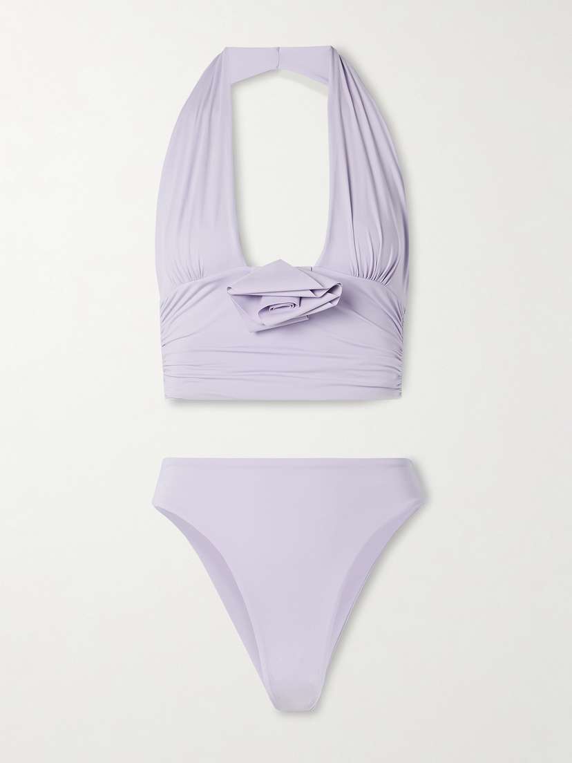 Maygel Coronel Vives Appliquéd Ruched Halterneck Bikini