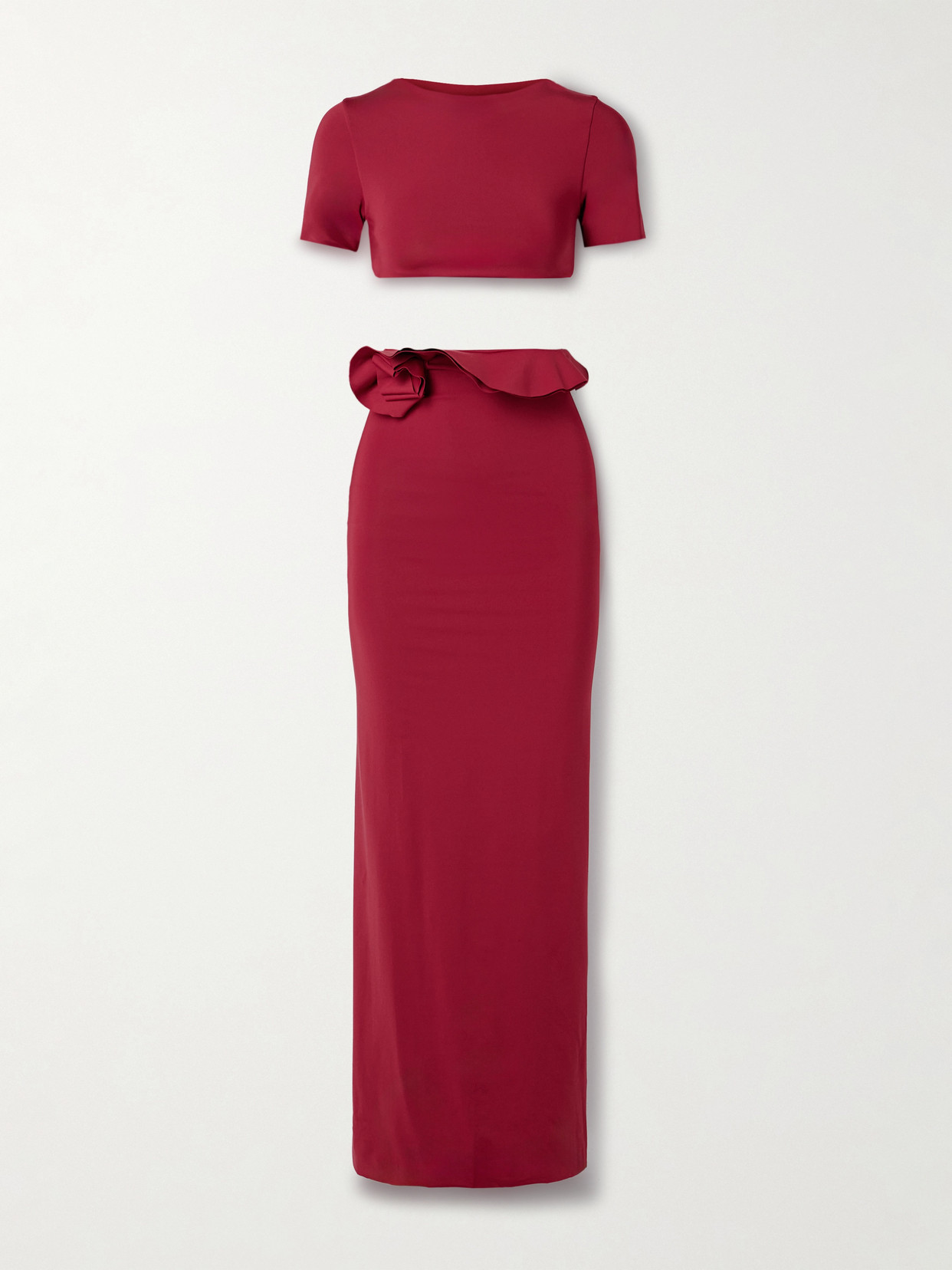 Maygel Coronel Cowan Stretch-jersey T-shirt And Ruffled Maxi Skirt Set