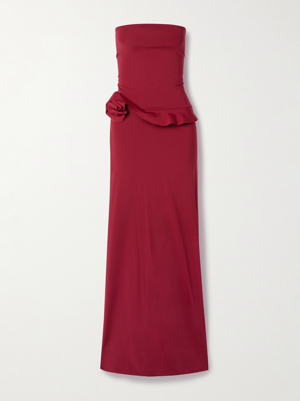 Maygel Coronel Caracola Strapless Appliquéd Stretch-jersey Maxi Dress