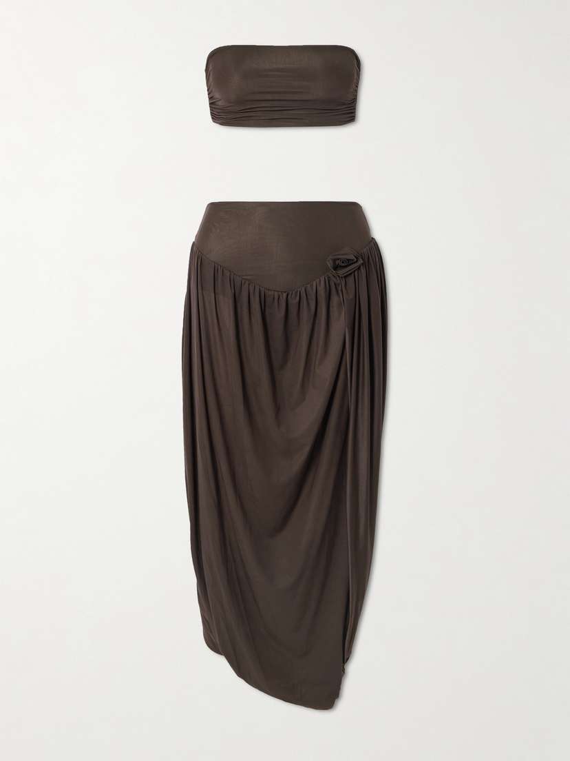 Maygel Coronel Noriega Strapless Twisted Draped Stretch-jersey Bandeau And Skirt Set