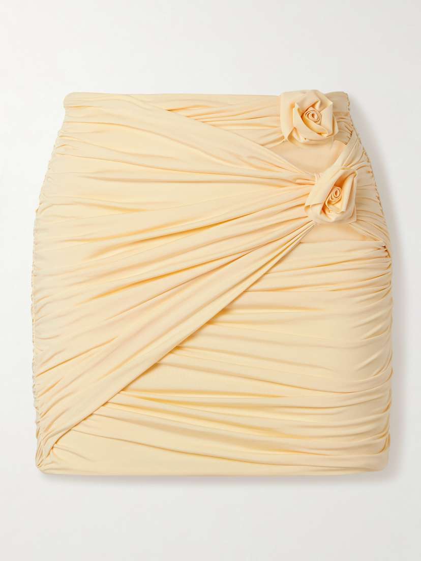 Maygel Coronel Corda Cutout Appliquéd Ruched Stretch-jersey Mini Skirt