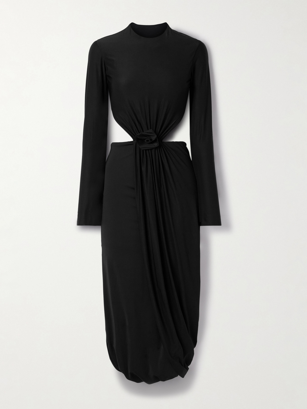 Maygel Coronel Damasco Appliquéd Cutout Stretch-jersey Midi Dress In Black