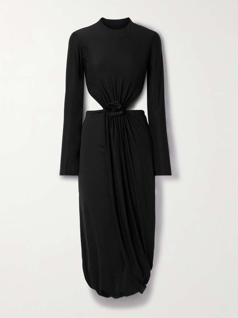 Maygel Coronel Damasco Appliquéd Cutout Stretch-jersey Midi Dress