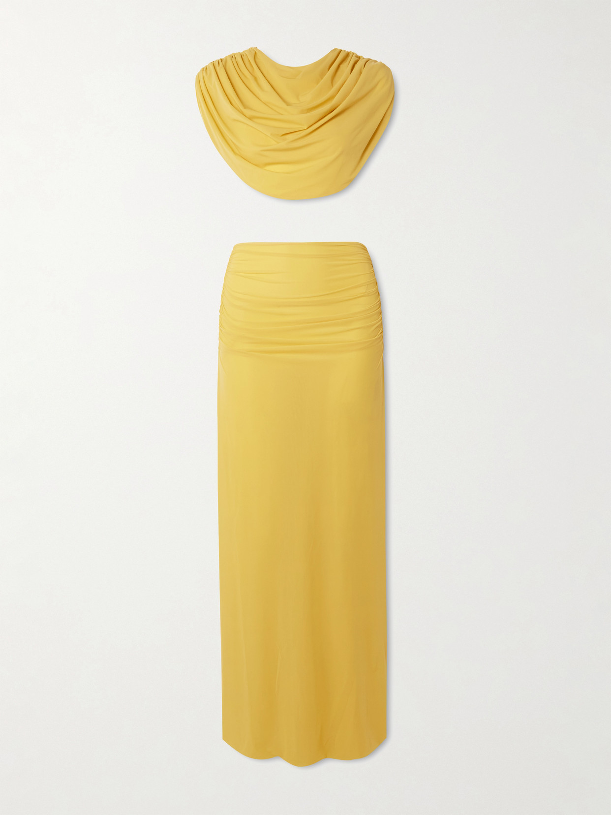 Maygel Coronel Amalra Draped Stretch-jersey Top And Skirt Set In Yellow