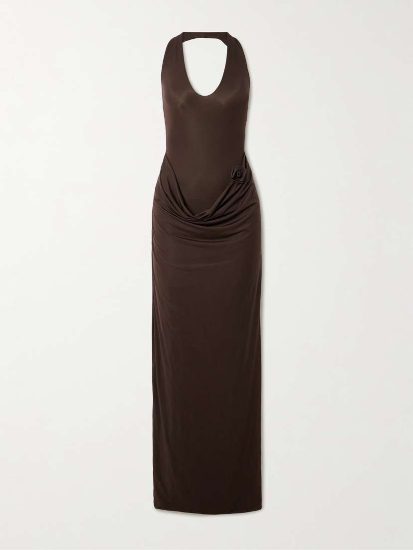 Maygel Coronel Conto Appliquéd Draped Stretch-jersey Maxi Dress