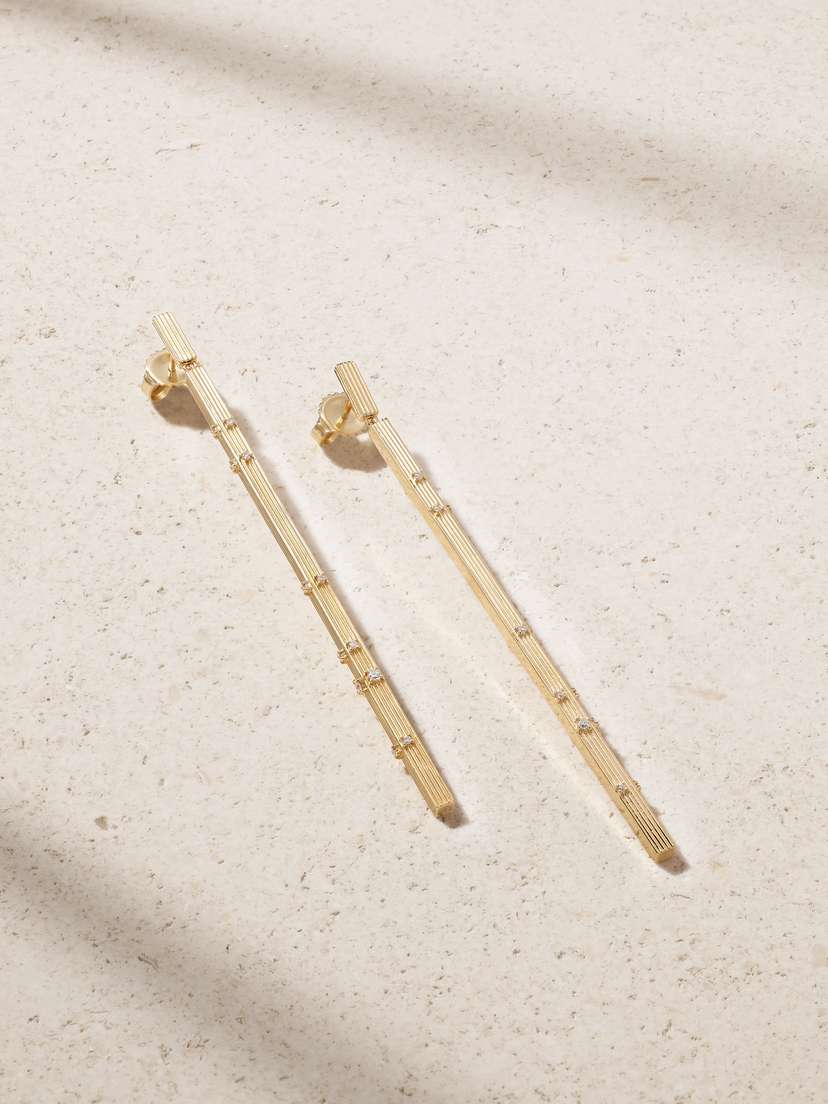 Sydney Evan Fluted Bar 14-karat Gold Diamond Earrings