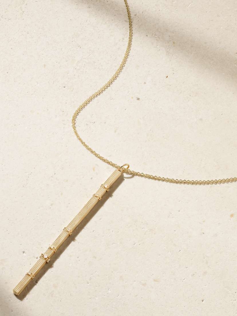 Sydney Evan Fluted Bar 14-karat Gold Diamond Necklace