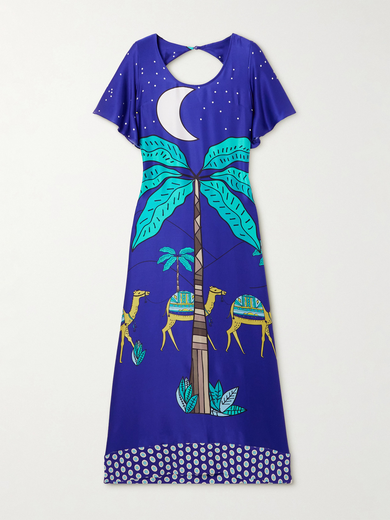 Cristiano Marcheli Brigitte Open-back Printed Silk-satin Maxi Dress In Blue