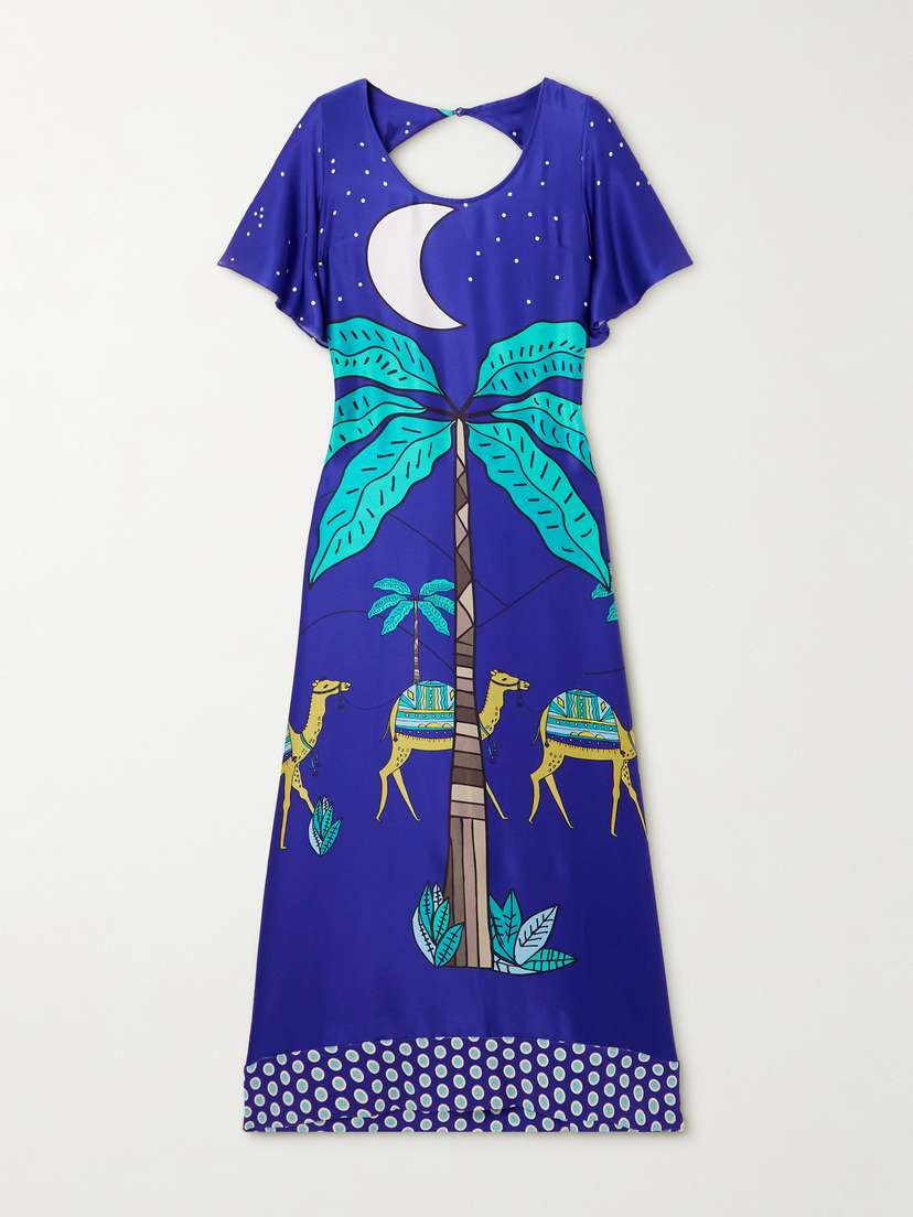 Cristiano Marcheli Brigitte Open-back Printed Silk-satin Maxi Dress