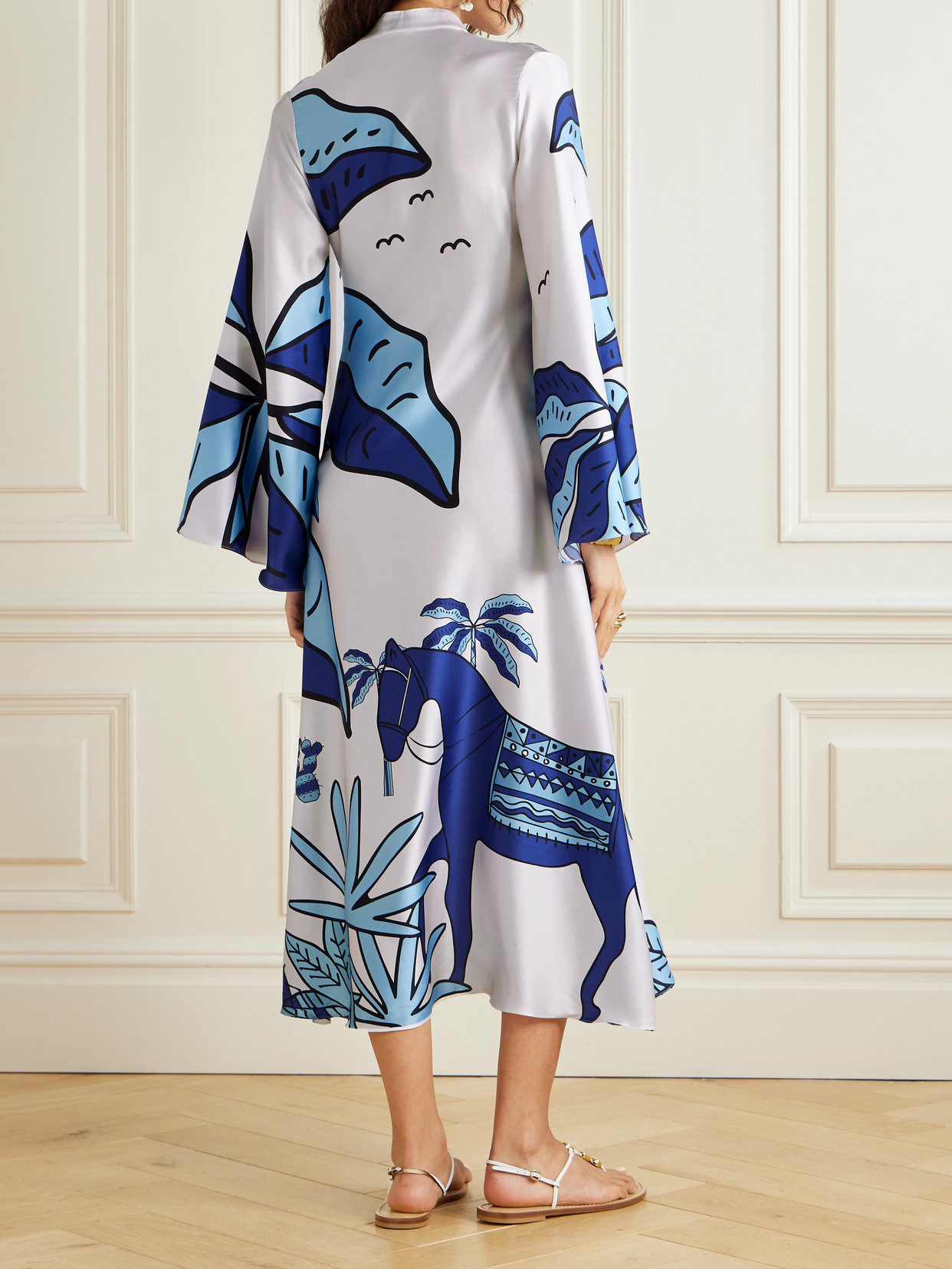 Cristiano Marcheli Jane Printed Stretch-silk Satin Kaftan In Blue