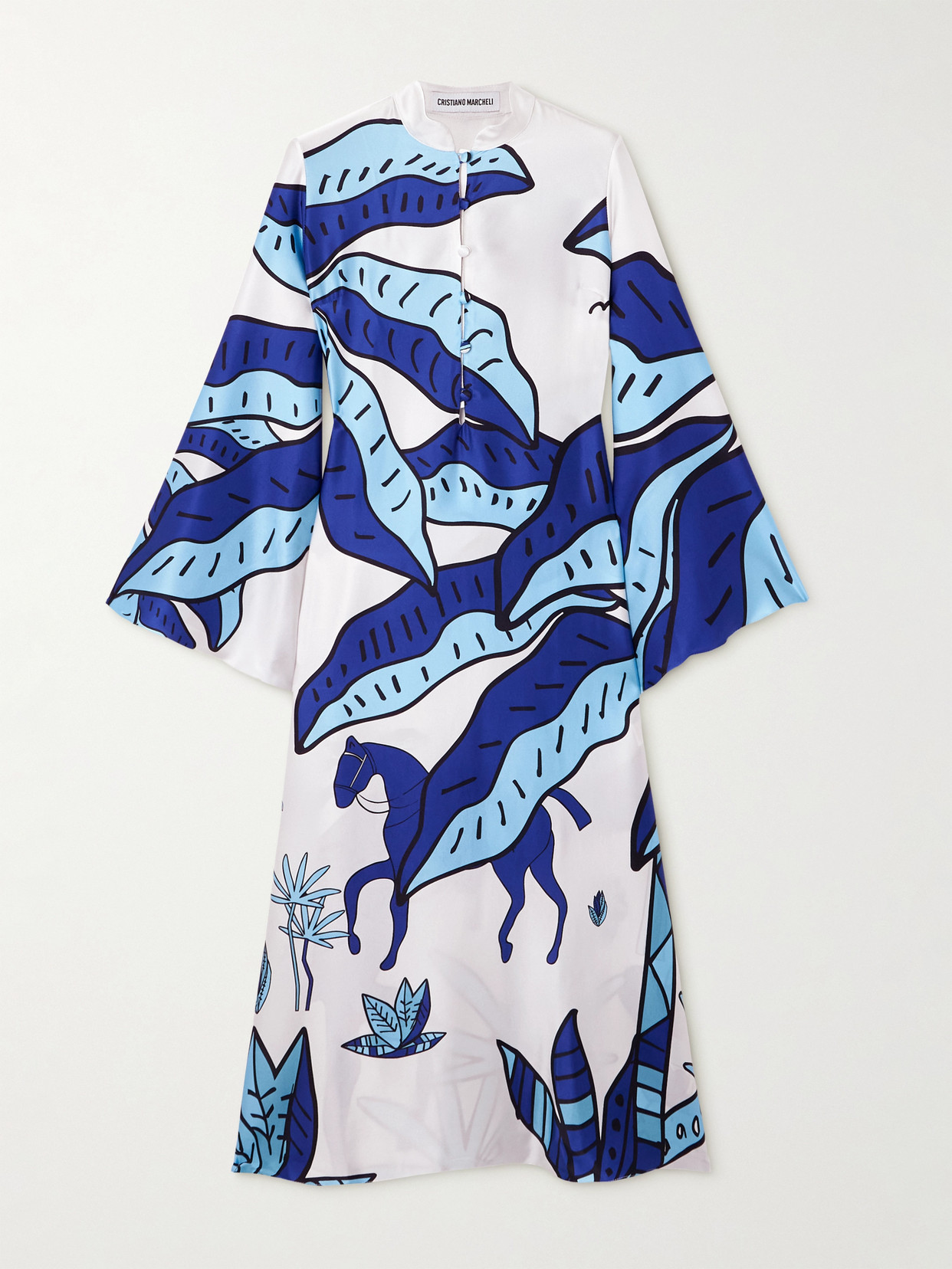 Cristiano Marcheli Jane Printed Stretch-silk Satin Kaftan In Blue