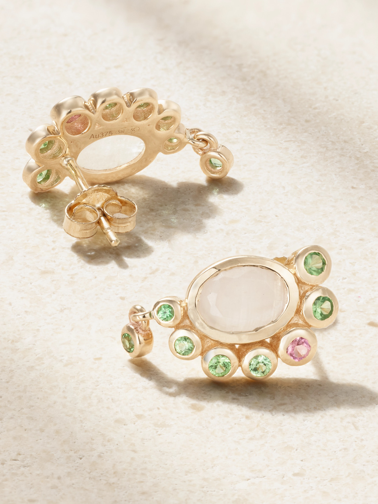 Pascale Monvoisin Jasmine 9-karat Gold, Moonstone And Tsavorite Earrings
