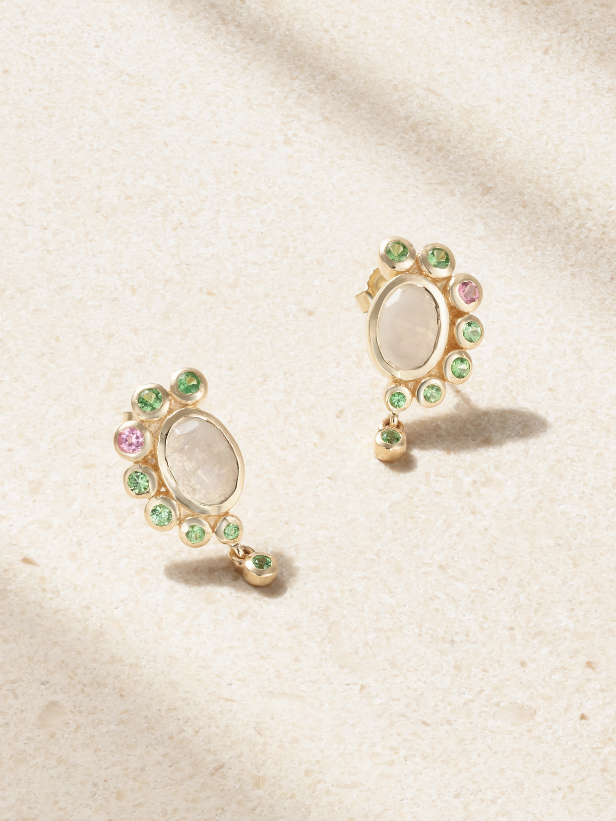 Pascale Monvoisin Jasmine 9-karat Gold, Moonstone And Tsavorite Earrings