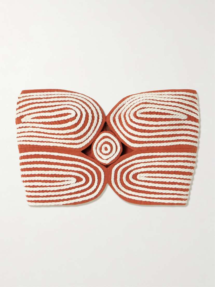 ANDRES OTALORA Baia Cutout Embroidered Linen Bustier Top