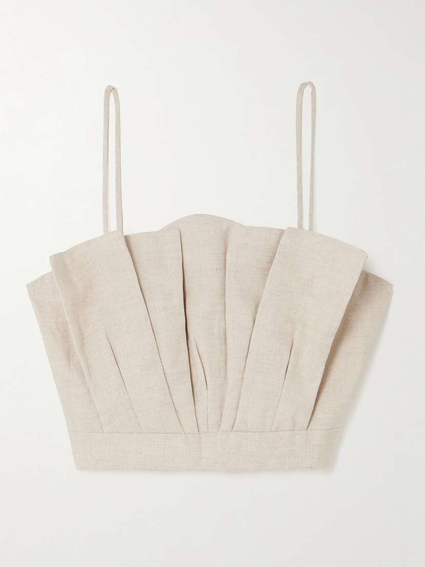 ANDRES OTALORA Amapolas Pleated Linen Bustier Top