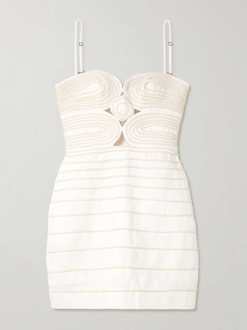 ANDRES OTALORA Muy Poetica Strapless Rope-trimmed Cutout Linen Mini Dress